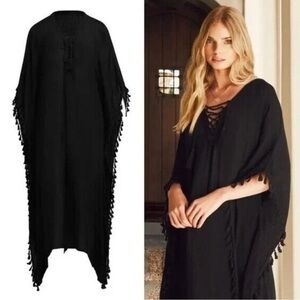 Walter Baker Acapulco Black Kaftan Swimsuit Cover Up Tassel Sz. OS NWT!